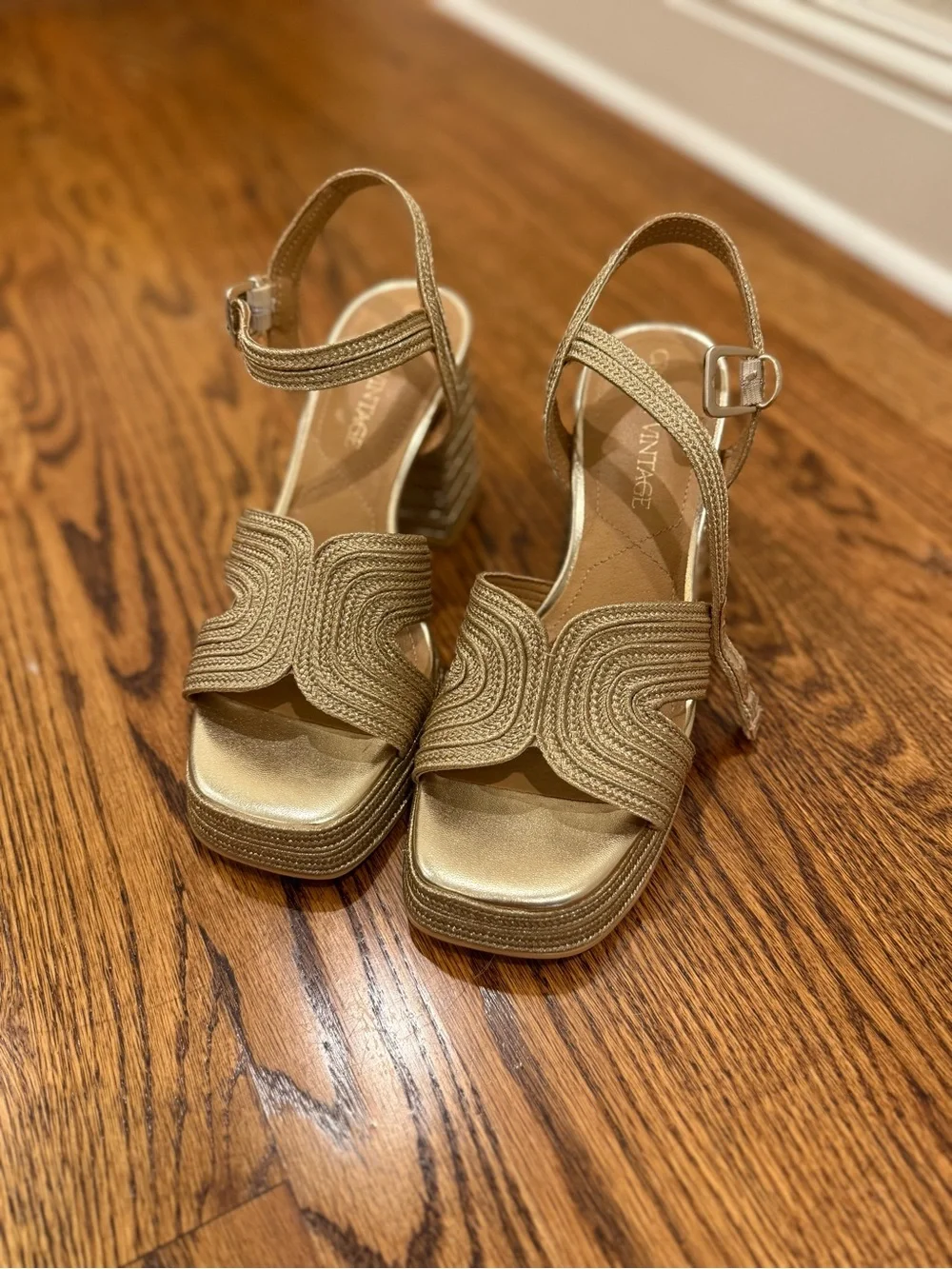 Crown Metallic Gold Platform Sandals with Block Heel